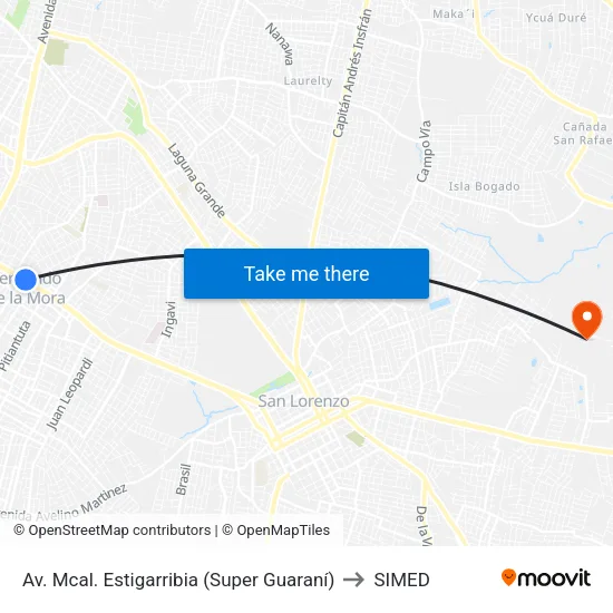 Av. Mcal. Estigarribia (Super Guaraní) to SIMED map