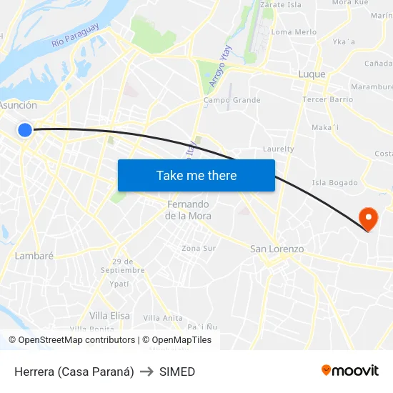 Herrera (Casa Paraná) to SIMED map