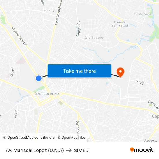 Av. Mariscal López (U.N.A) to SIMED map
