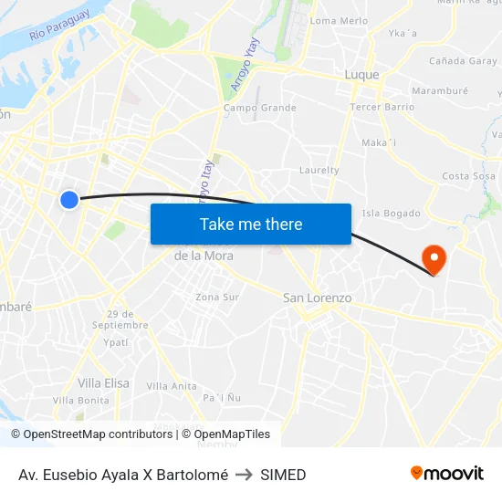 Av. Eusebio Ayala X Bartolomé to SIMED map