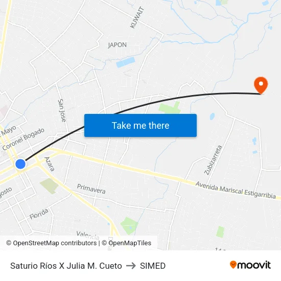 Saturio Ríos X Julia M. Cueto to SIMED map