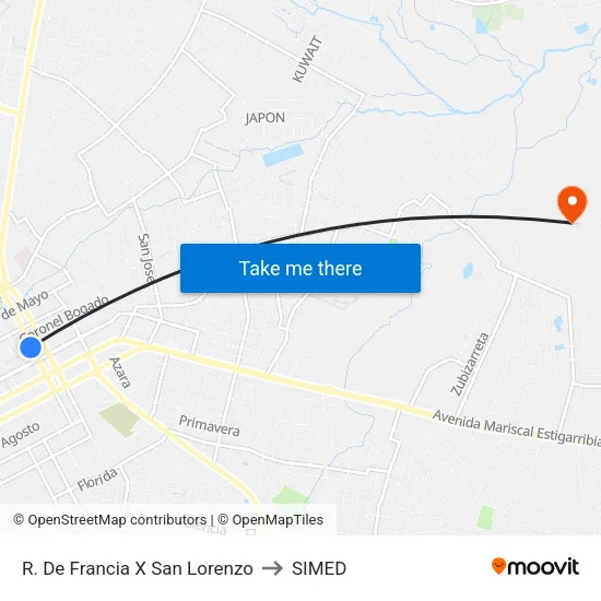 R. De Francia X San Lorenzo to SIMED map