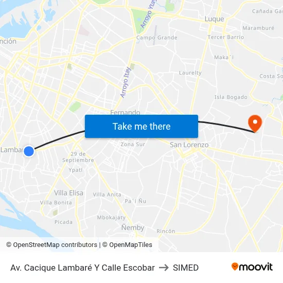 Av. Cacique Lambaré Y Calle Escobar to SIMED map