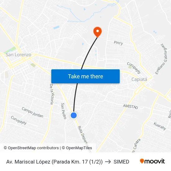 Av. Mariscal López (Parada Km. 17 (1/2)) to SIMED map