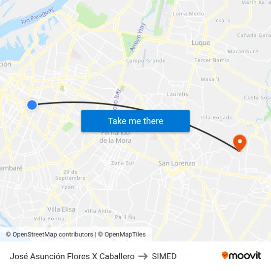 José Asunción Flores X Caballero to SIMED map