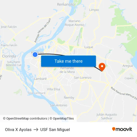 Oliva X Ayolas to USF San Miguel map