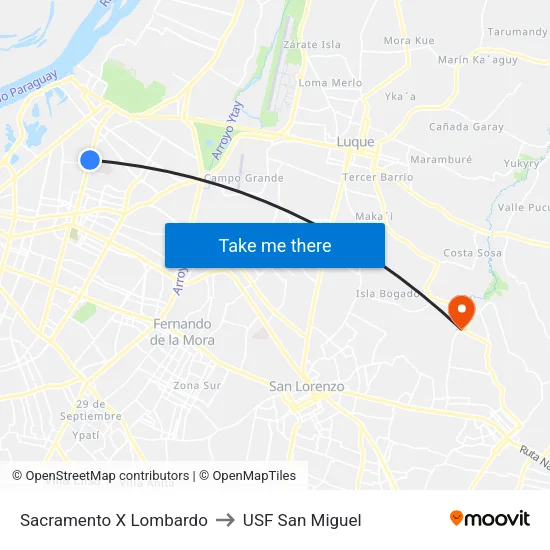 Sacramento X Lombardo to USF San Miguel map