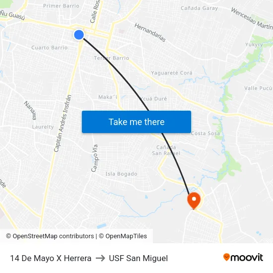 14 De Mayo X Herrera to USF San Miguel map
