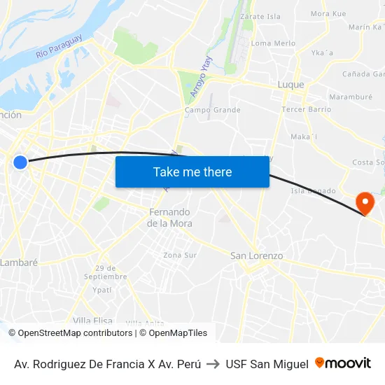 Av. Rodriguez De Francia X Av. Perú to USF San Miguel map