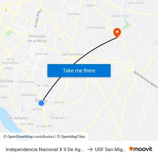 Independencia Nacional X 9 De Agosto to USF San Miguel map