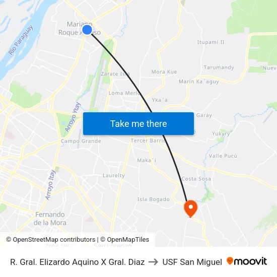 R. Gral. Elizardo Aquino X Gral. Diaz to USF San Miguel map