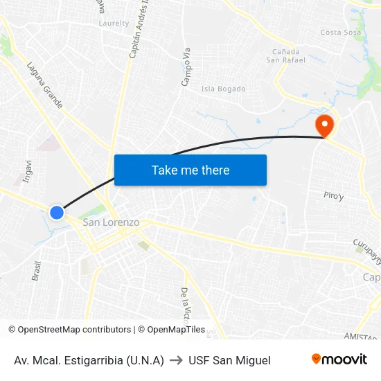 Av. Mcal. Estigarribia (U.N.A) to USF San Miguel map