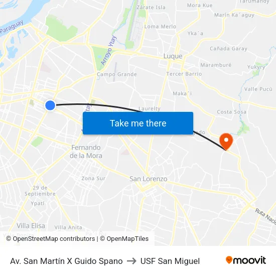 Av. San Martín X Guido Spano to USF San Miguel map