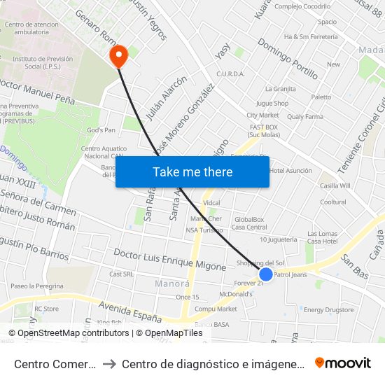 Centro Comercial to Centro de diagnóstico e imágenes - IPS map