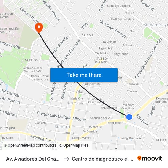 Av. Aviadores Del Chaco X Cervera to Centro de diagnóstico e imágenes - IPS map