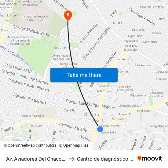 Av. Aviadores Del Chaco X Av. San Martín to Centro de diagnóstico e imágenes - IPS map
