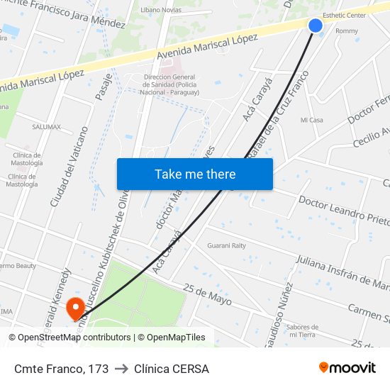 Cmte Franco, 173 to Clínica CERSA map