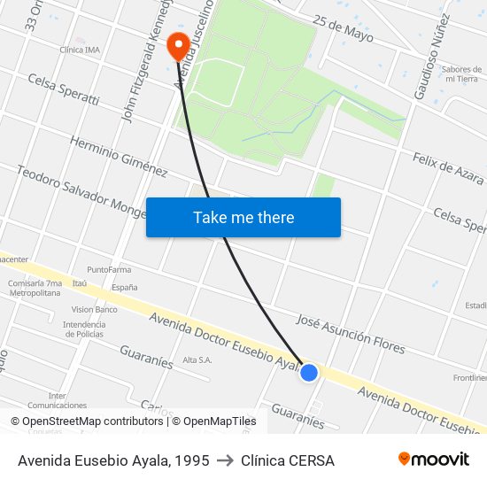 Avenida Eusebio Ayala, 1995 to Clínica CERSA map