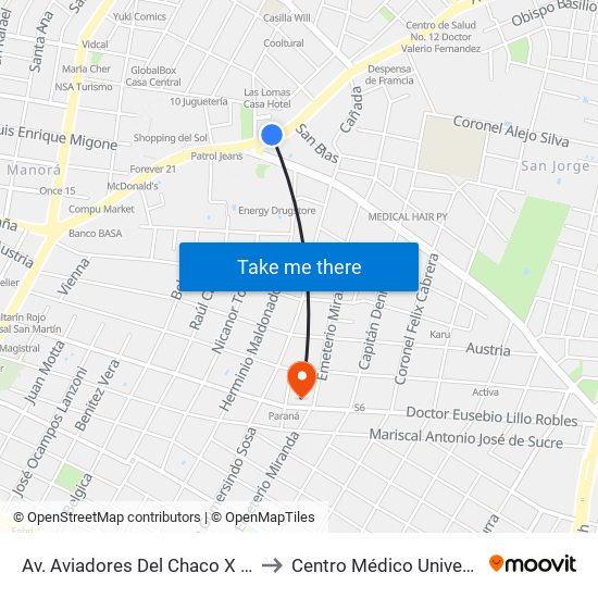 Av. Aviadores Del Chaco X Cervera to Centro Médico Universitario map