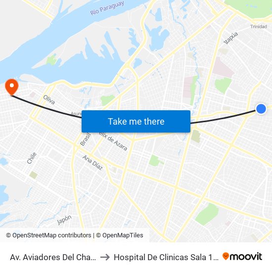 Av. Aviadores Del Chaco X Frutos De González to Hospital De Clinicas Sala 11 - Catedra de Traumatologia map