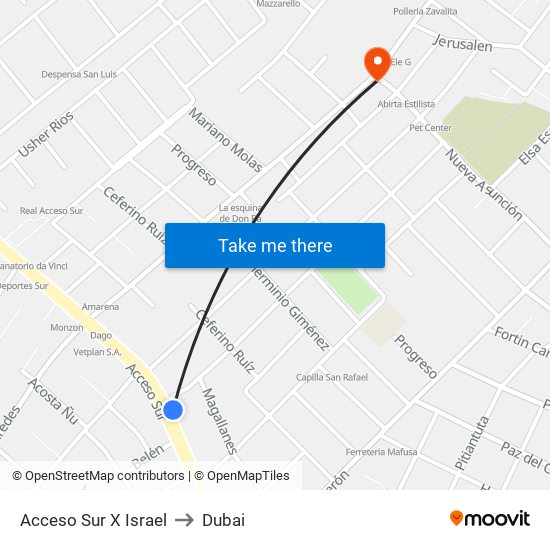 Acceso Sur X Israel to Dubai map
