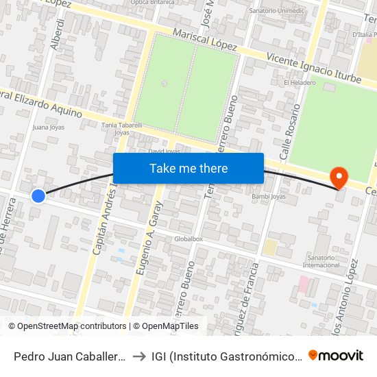 Pedro Juan Caballero X Herrera to IGI (Instituto Gastronómico Internacional) map