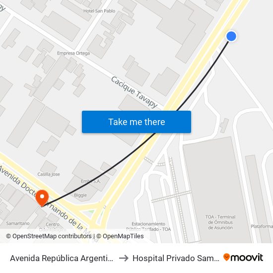 Avenida República Argentina, 3016 to Hospital Privado Samaritano map
