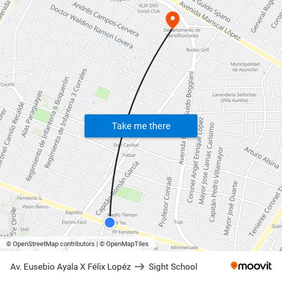 Av. Eusebio Ayala X Félix Lopéz to Sight School map