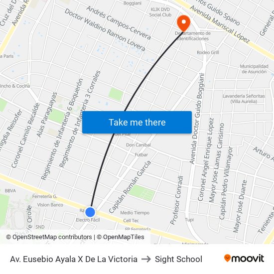 Av. Eusebio Ayala X De La Victoria to Sight School map