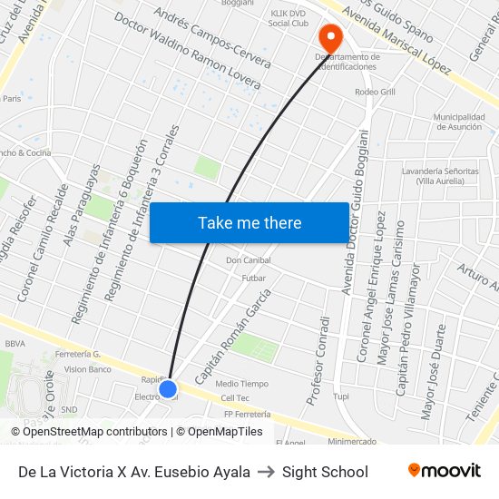 De La Victoria X Av. Eusebio Ayala to Sight School map