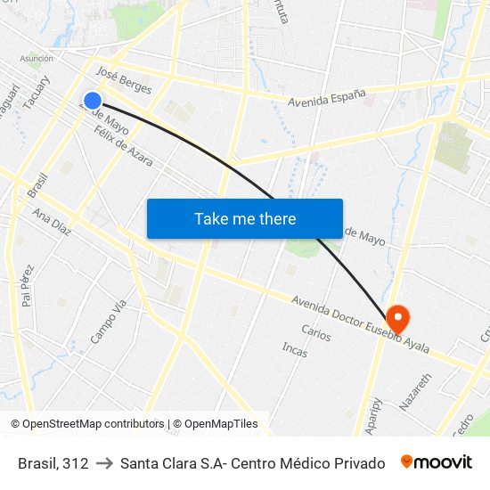 Brasil, 312 to Santa Clara S.A- Centro Médico Privado map