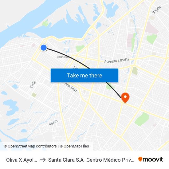 Oliva X Ayolas to Santa Clara S.A- Centro Médico Privado map