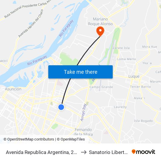 Avenida Republica Argentina, 201 to Sanatorio Libertad map