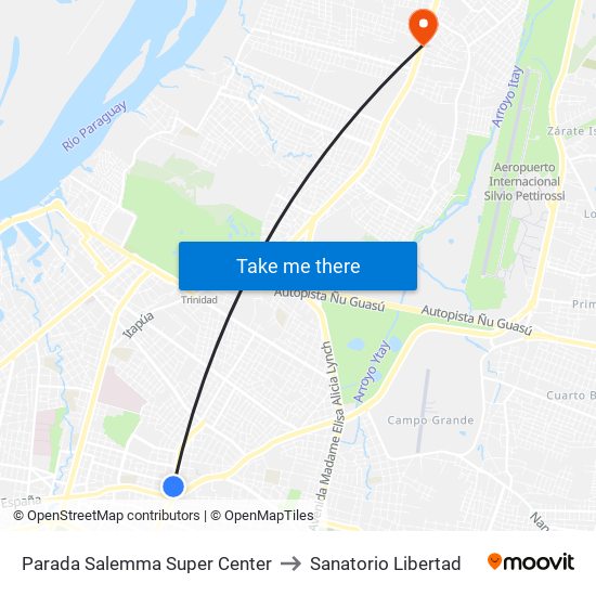 Parada Salemma Super Center to Sanatorio Libertad map