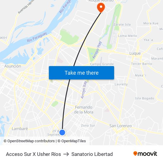 Acceso Sur X Usher Ríos to Sanatorio Libertad map