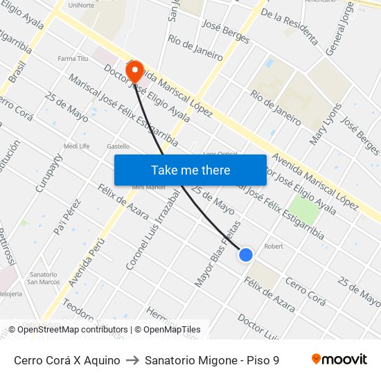 Cerro Corá X Aquino to Sanatorio Migone - Piso 9 map