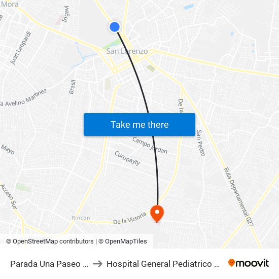 Parada Una Paseo Amelia to Hospital General Pediatrico UTI Cardio map