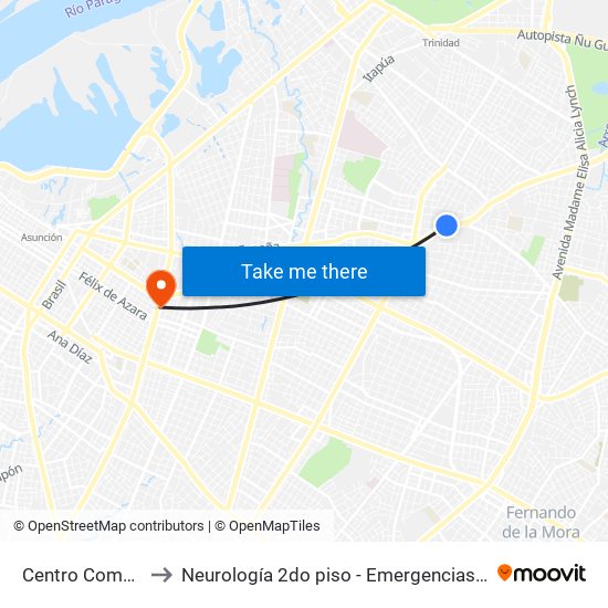 Centro Comercial to Neurología 2do piso - Emergencias Médicas map
