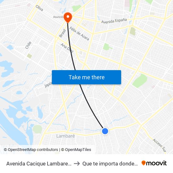 Avenida Cacique Lambare, 2829 to Que te importa donde estoy map