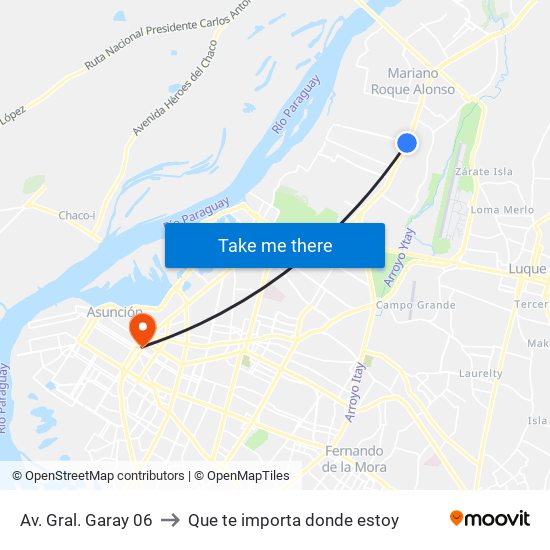 Av. Gral. Garay 06 to Que te importa donde estoy map