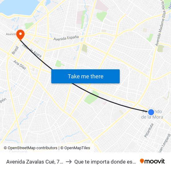 Avenida Zavalas Cué, 732 to Que te importa donde estoy map