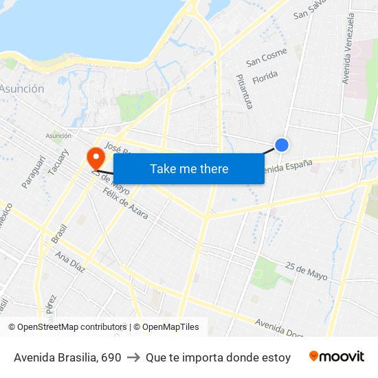 Avenida Brasilia, 690 to Que te importa donde estoy map