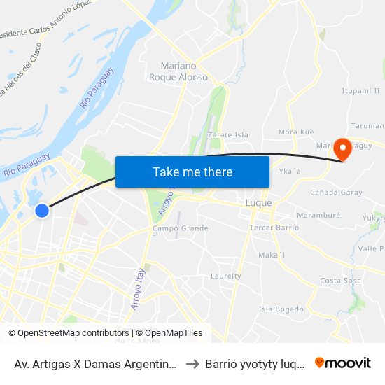 Av. Artigas X Damas Argentinas to Barrio yvotyty luque map