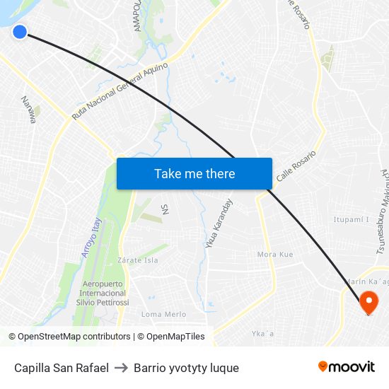 Capilla San Rafael to Barrio yvotyty luque map