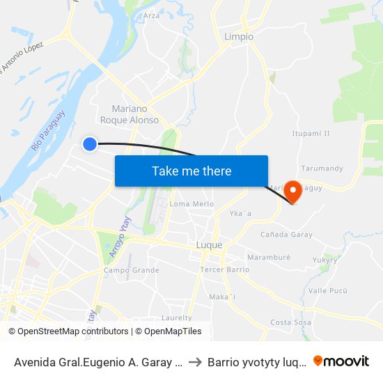 Avenida Gral.Eugenio A. Garay 03 to Barrio yvotyty luque map