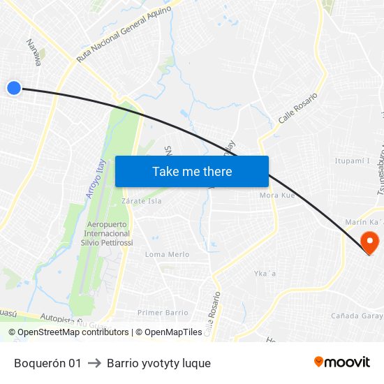 Boquerón 01 to Barrio yvotyty luque map