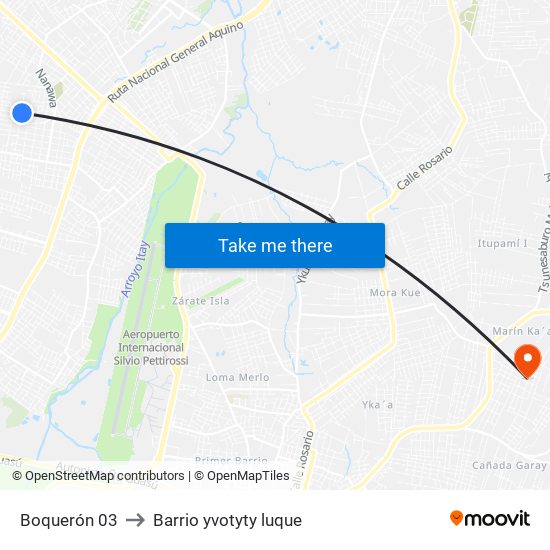 Boquerón 03 to Barrio yvotyty luque map