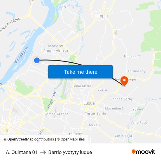 A. Quintana 01 to Barrio yvotyty luque map