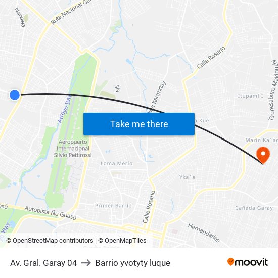 Av. Gral. Garay 04 to Barrio yvotyty luque map