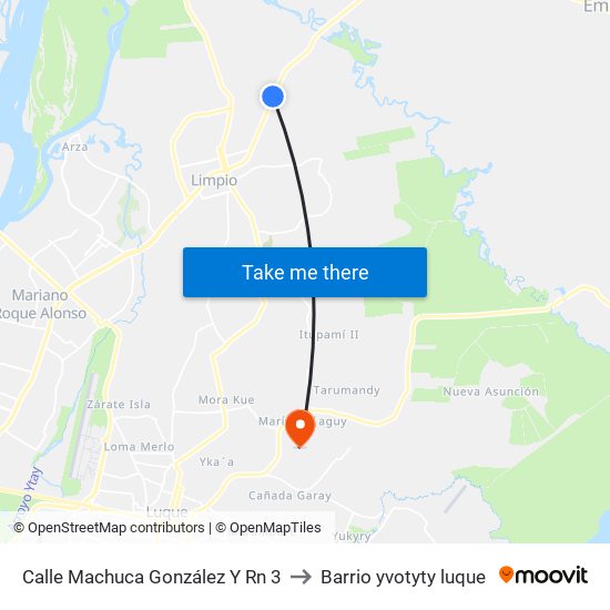 Calle Machuca González Y Rn 3 to Barrio yvotyty luque map